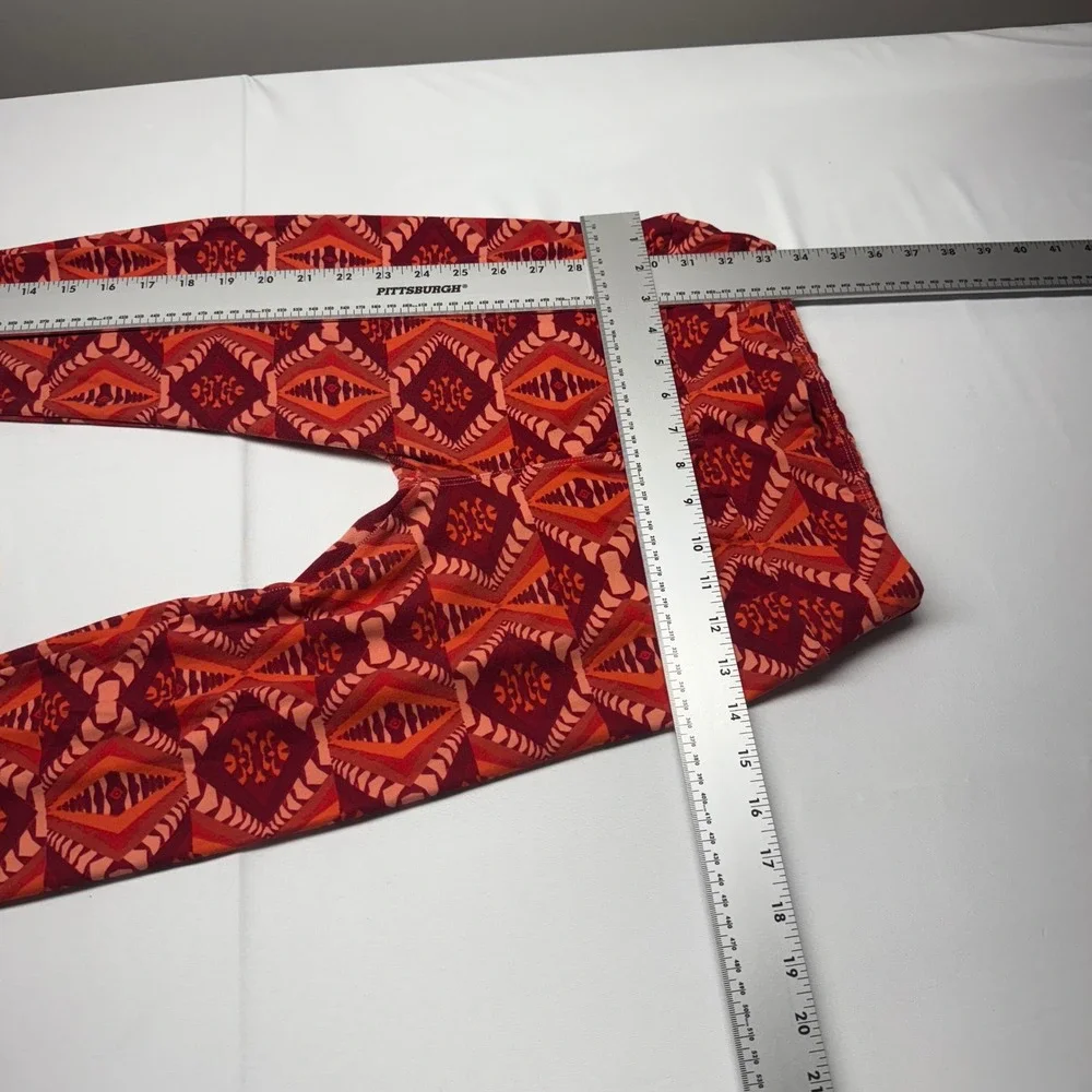 LuLaRoe One‎ Size Leggings Geometric Print Burgundy Orange Women Retro Bohemian - Picture 5 of 9